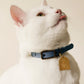 White cat wearing Collar Vegan Leather Black with ID Tag Arch Cat Art Gold